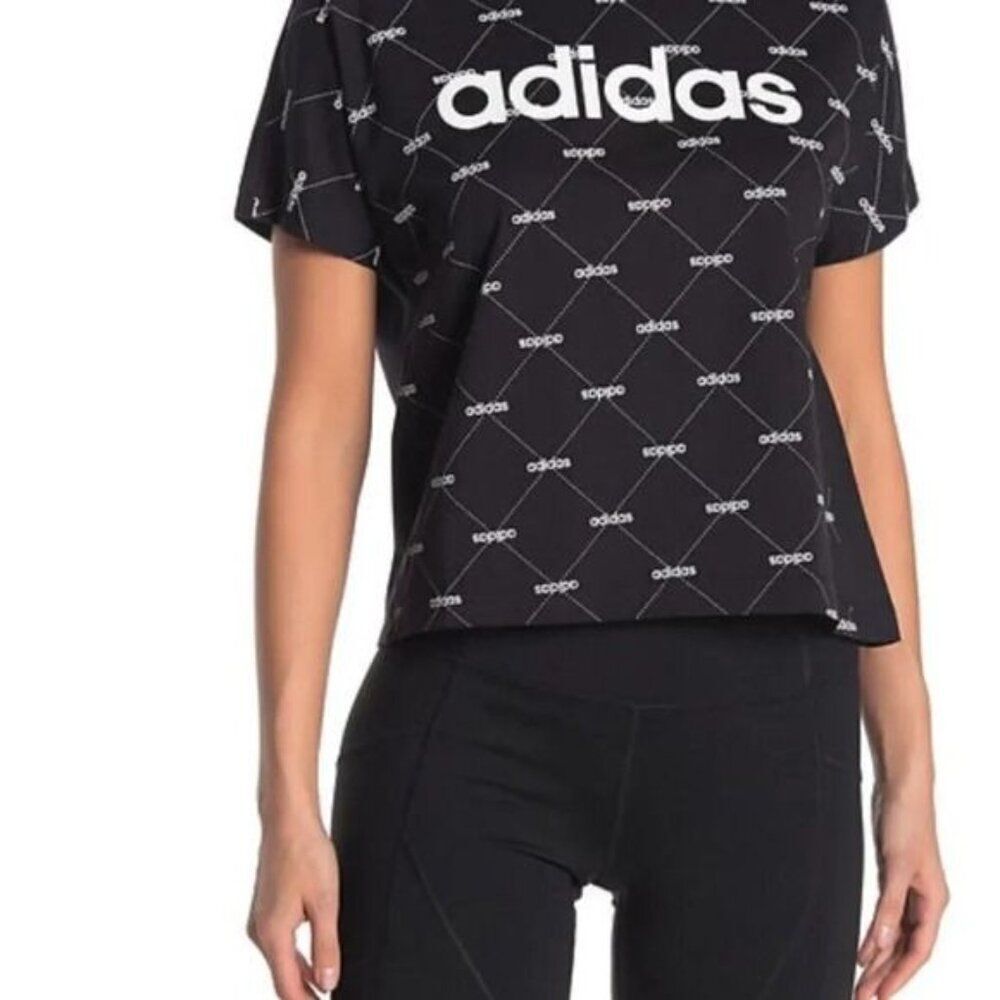 adidas Core Logo Linear Graphic Tee Short Sleeve Shirt - Size S
